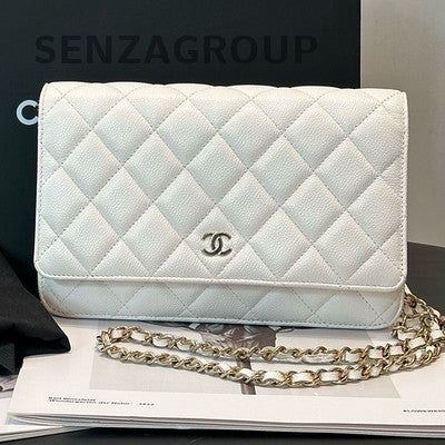 Chanel White Quilted Caviar WOC Gold Chain Crossbody Bag
