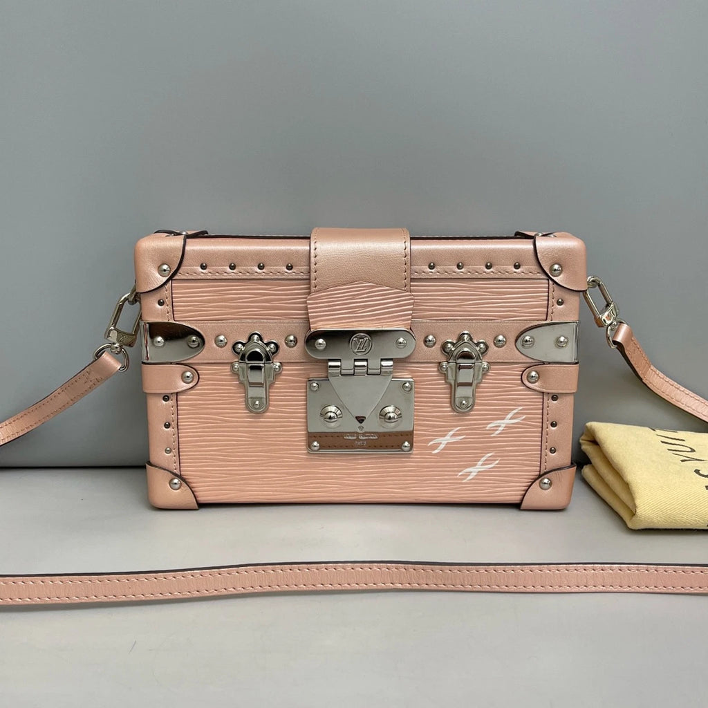 Louis Vuitton Epi Petite Malle Pink Silver Shoulder Bag Crossbody Women Classic