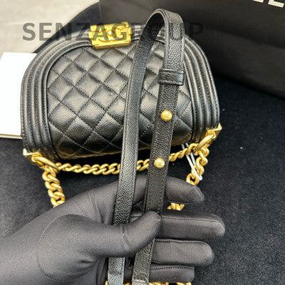 Chanel Le Boy Chevron Quilted Black Caviar Leather Crossbody Bag