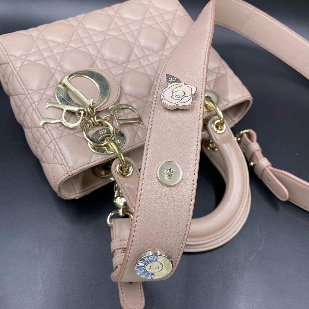 Christian Dior Lady Dior Cannage Top Handle Crossbody Pink Gold Women Classic