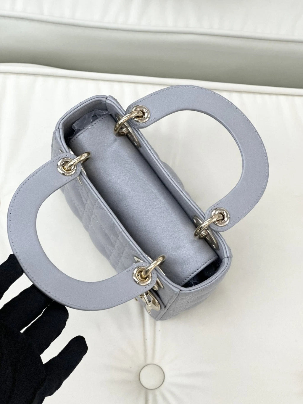 Dior Lady Dior Gray Top Handle Chain Bag Excellent