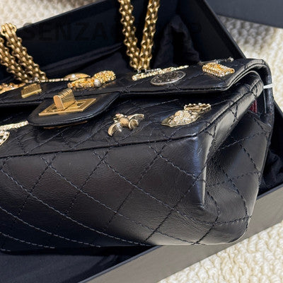 Chanel 2.55 Mini Flap Bag Black Gold Quilted Chain Shoulder Bag