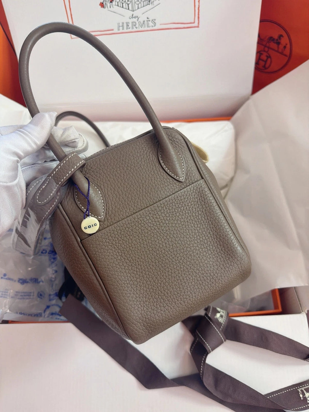 New Hermes Lindy26 Gray 2Way Handbag Shoulder Bag Gold Hardware