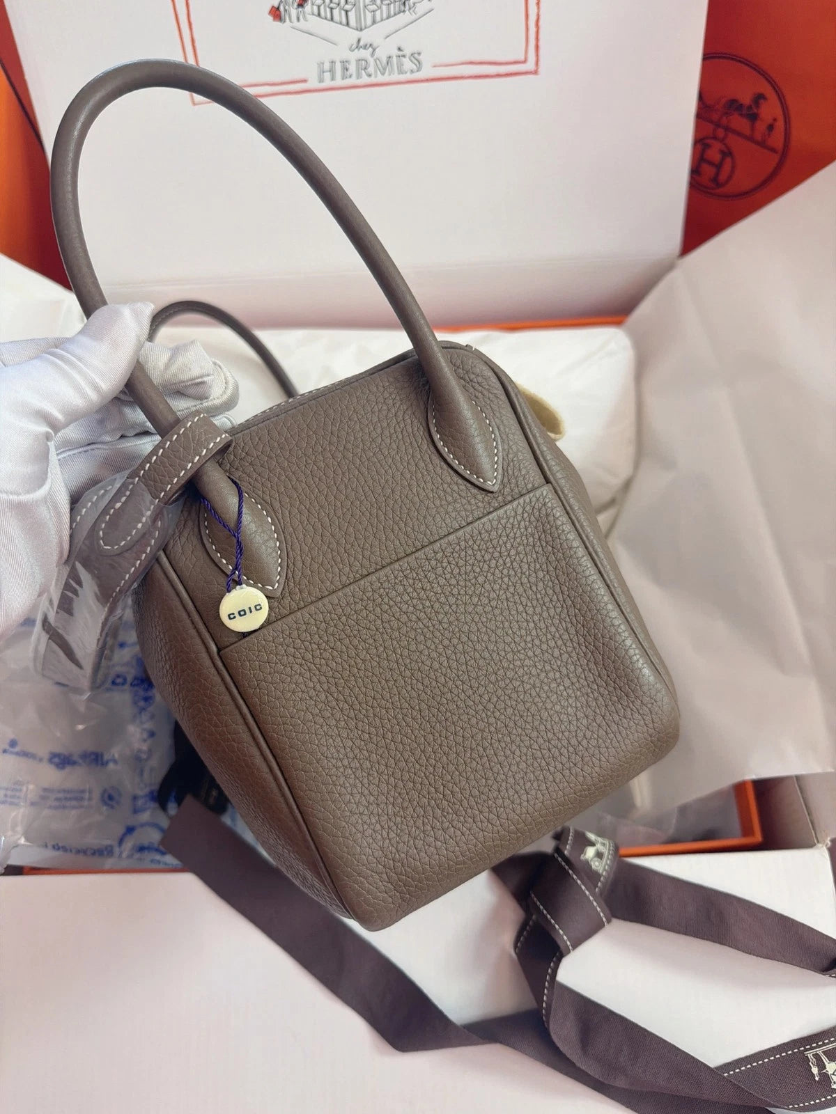 New Hermes Lindy26 Gray 2Way Handbag Shoulder Bag Gold Hardware