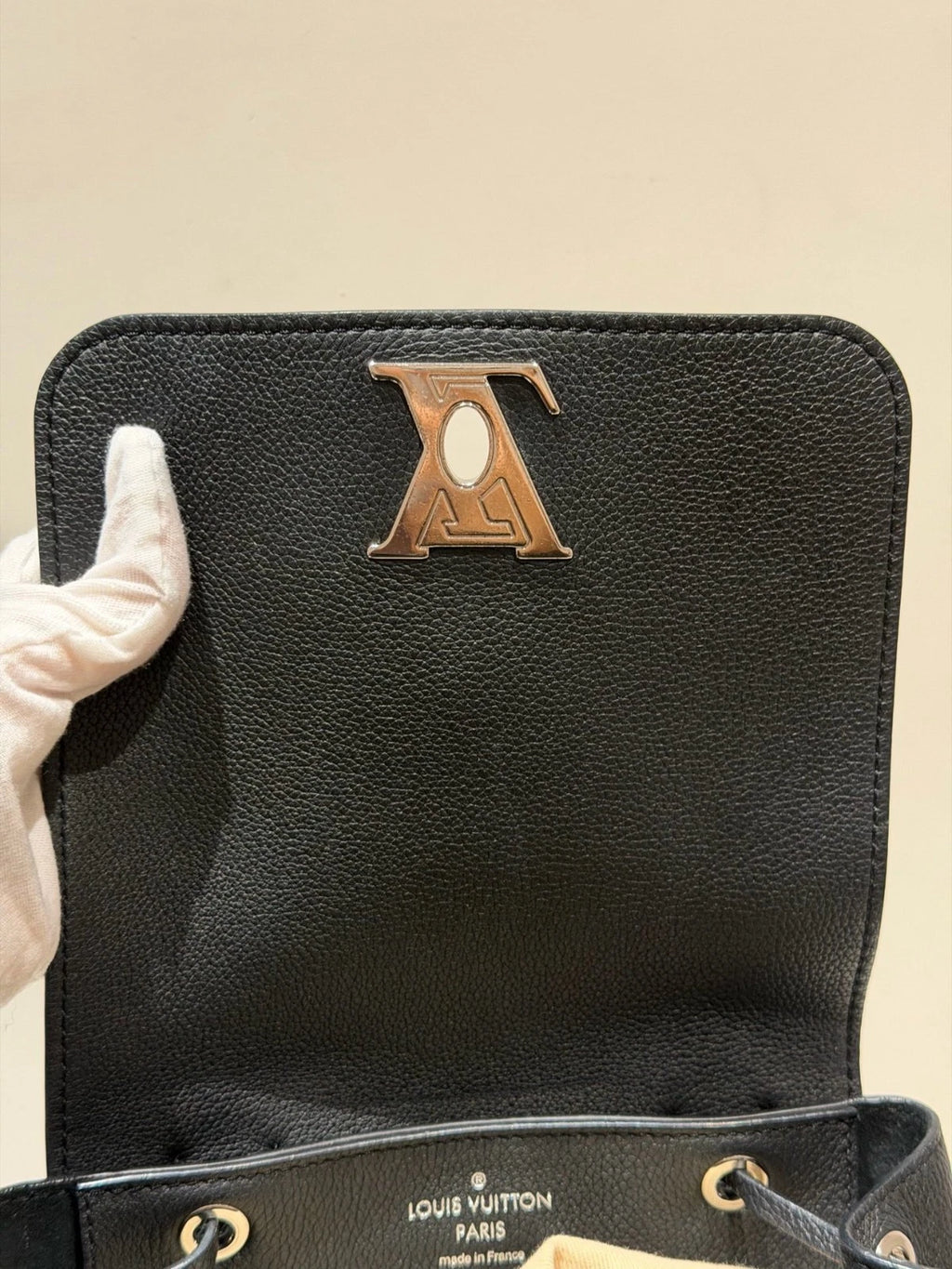 Louis Vuitton Lock Me Backpack Black Silver Used Women Classic