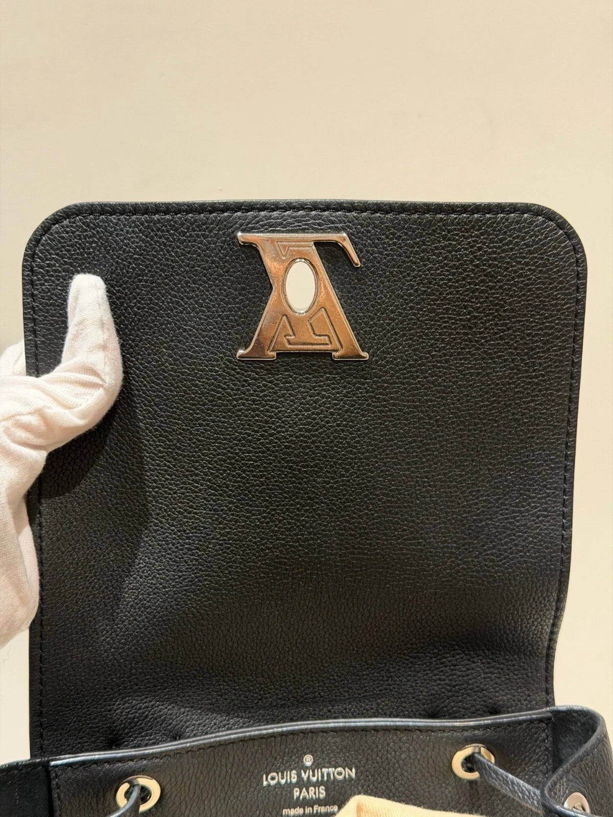 Louis Vuitton Lock Me Backpack Black Silver Used Women Classic