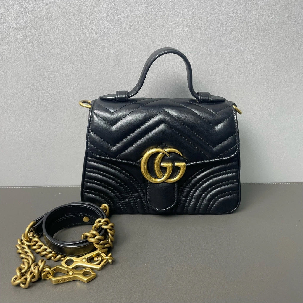 Gucci Black GG Marmont Small Quilted Shoulder Messenger Bag Women