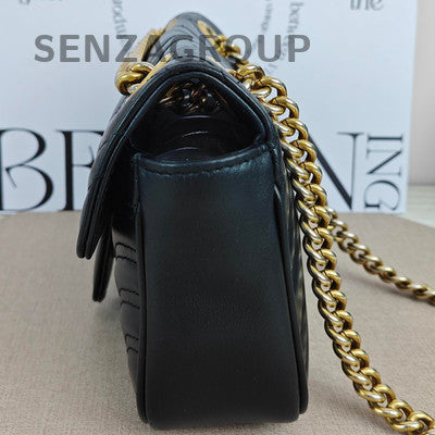 Gucci Marmont 22 Black Gold Chain Shoulder Crossbody Bag Women's Fashion