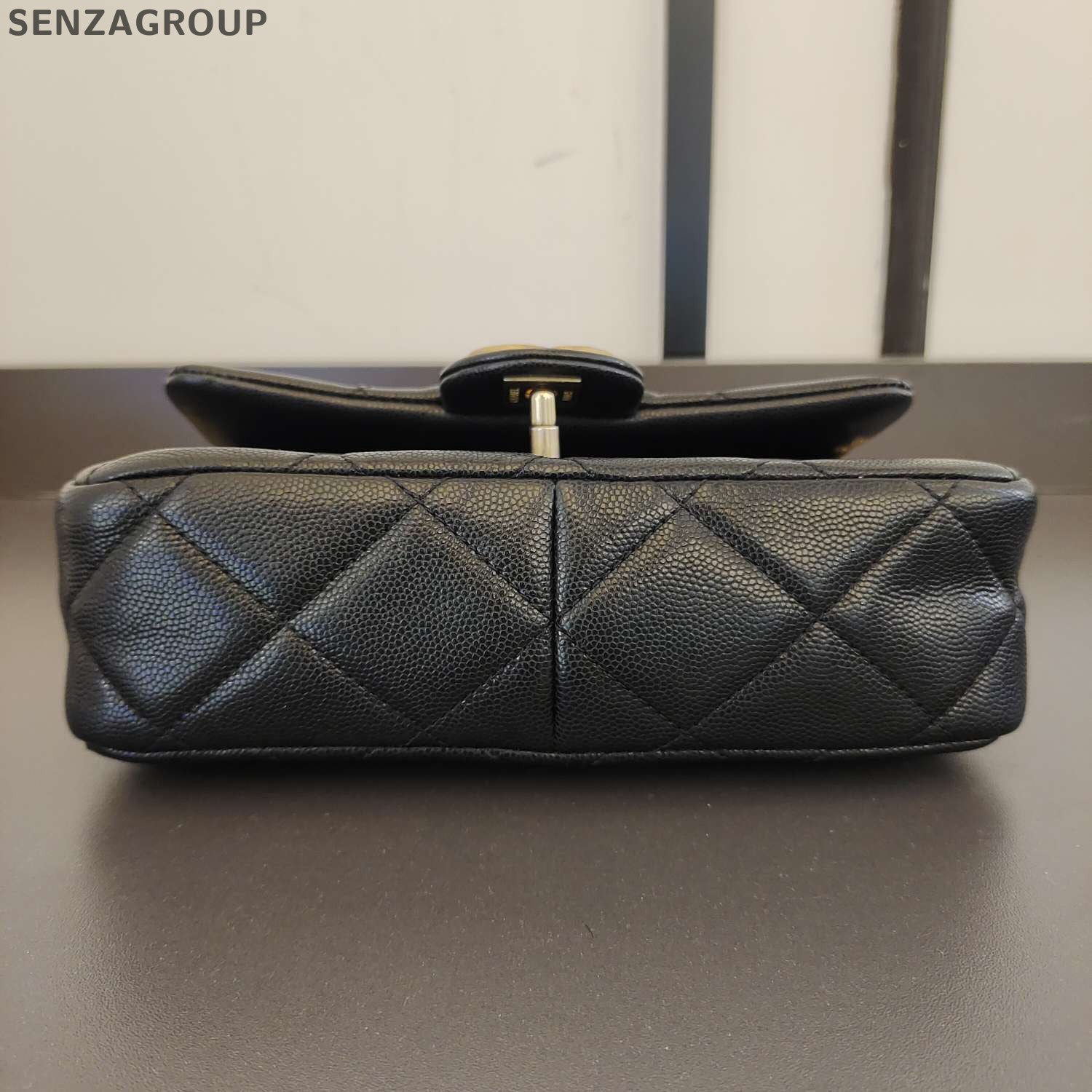 Chanel Classic Flap Square Mini Calfskin Chain Shoulder Bag Black Gold