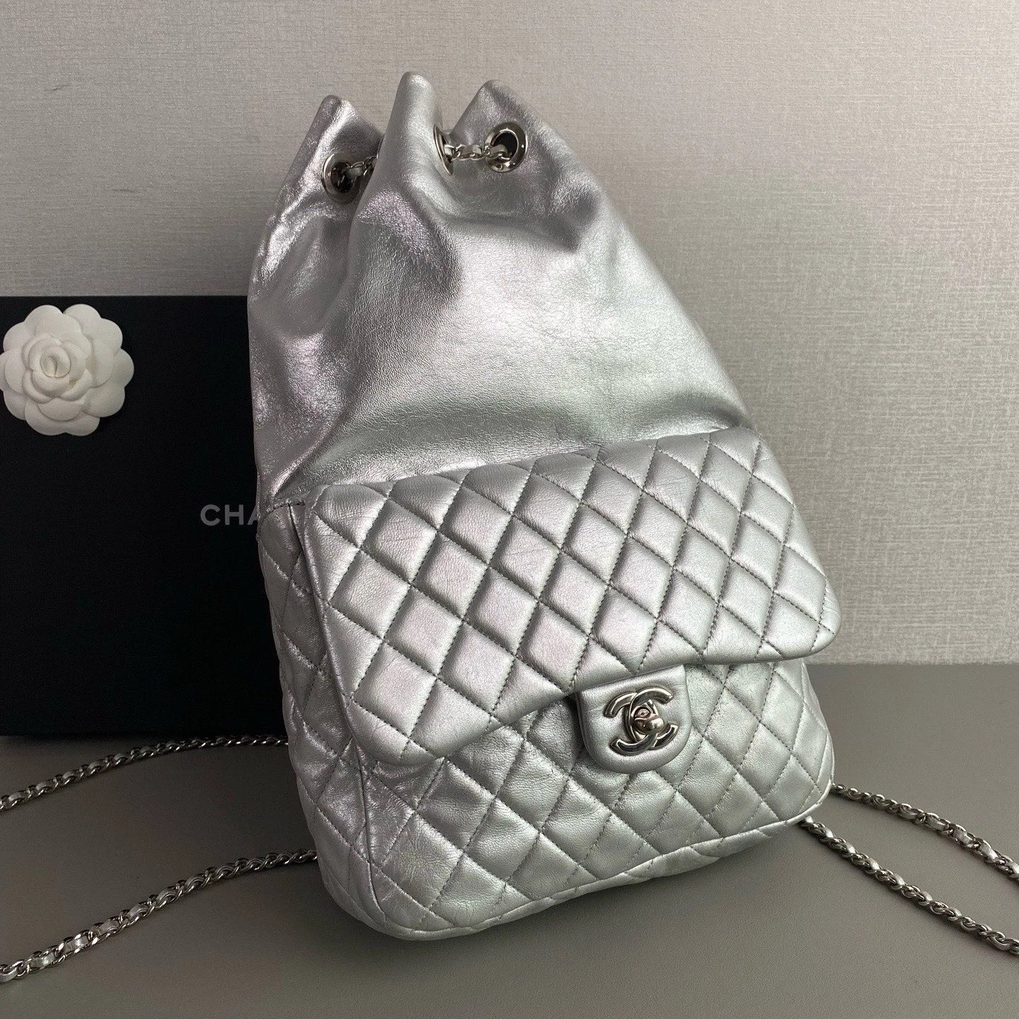 Chanel In Seoul Chain Backpack Silver Diamond Women Classic Fashion