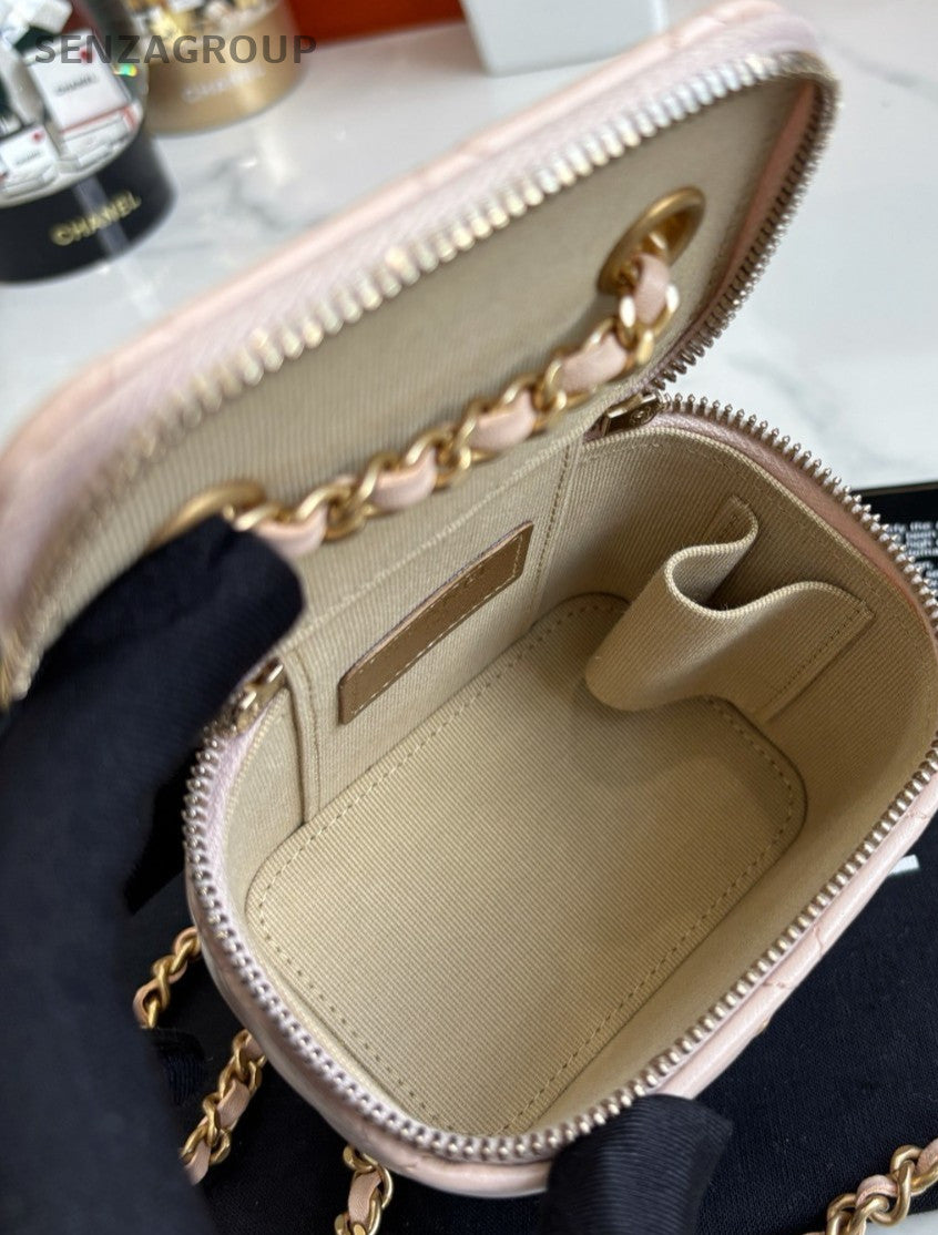 Chanel Mini Cosmetic Case Shoulder Crossbody Bag Women Light Pink