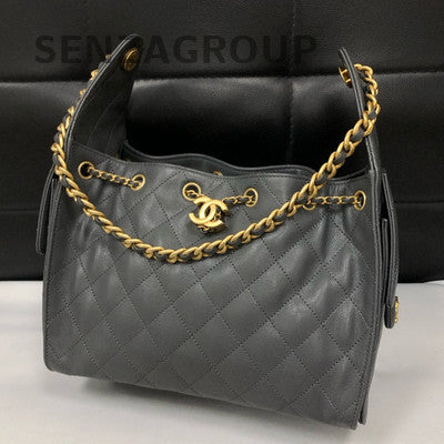 Chanel Classic Small Flap Bag Grey Gold Chain Shoulder Crossbody Women