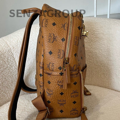 MCM Visetos Coated Canvas Backpack Brown Gold Unisex Classic