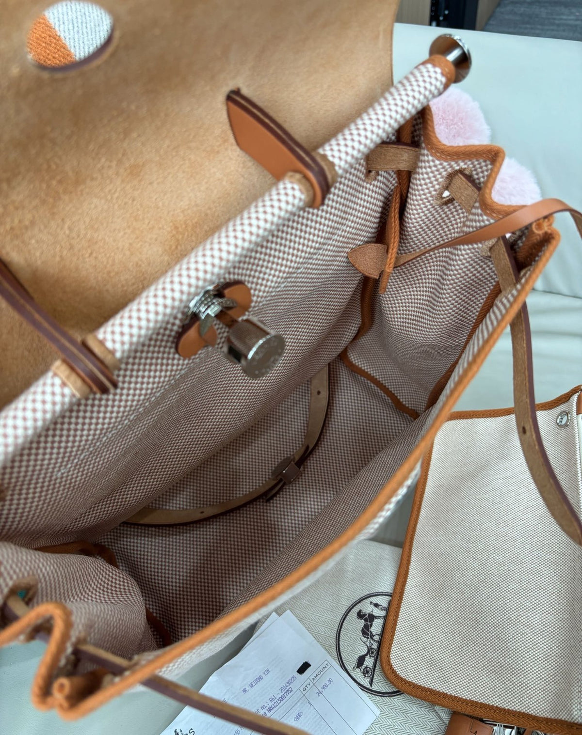 Hermes Herbag PM Backpack Beige Brown Silver Used Women Classic Designer