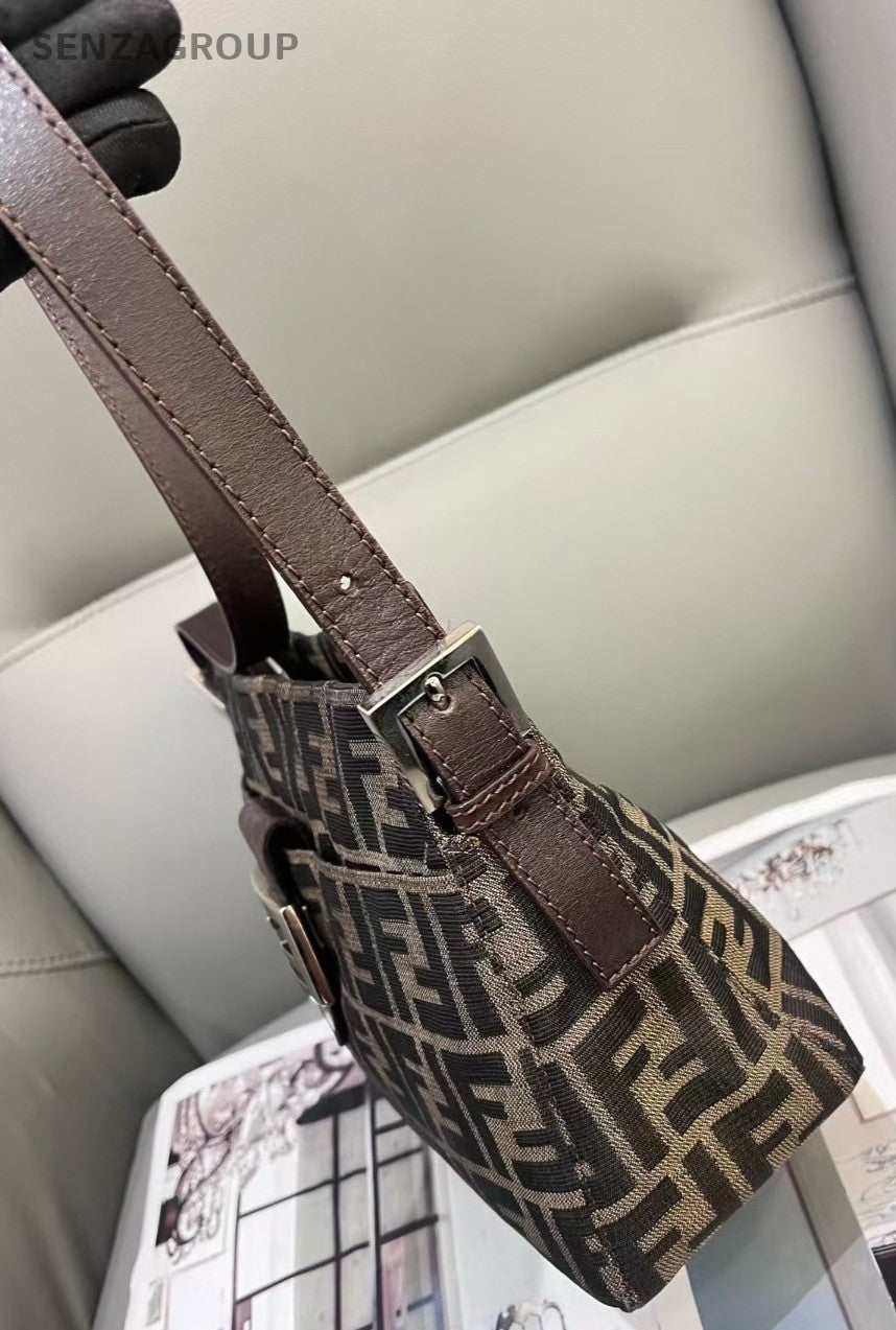 FENDI Monogram Canvas Shoulder bag MM Classic Brown Logo Women