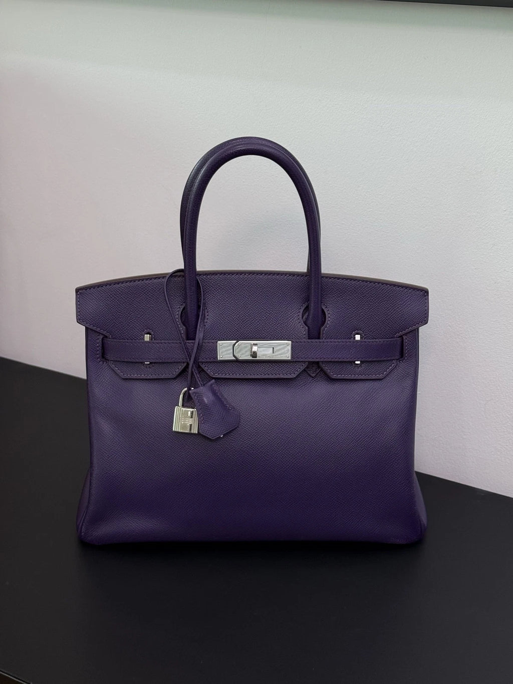 Authentic Hermes Birkin 30 Tote Top Handle Bag Purple Silver Hardware