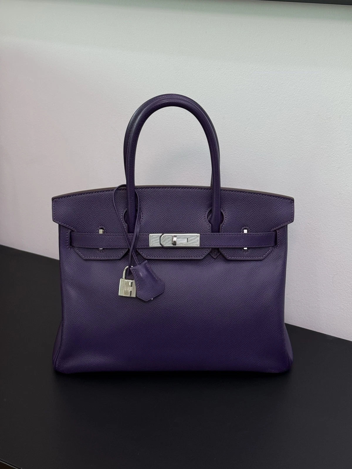 Authentic Hermes Birkin 30 Tote Top Handle Bag Purple Silver Hardware