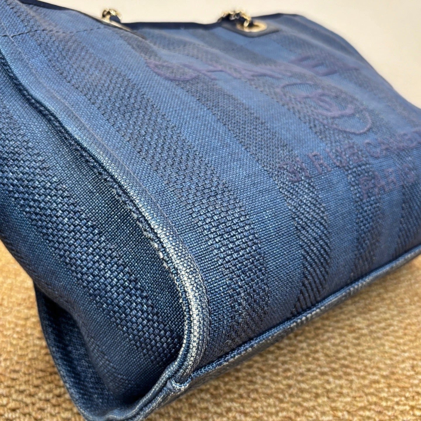 Chanel Beach Bag Chain Shoulder Bag Blue Silver Used Women Classic
