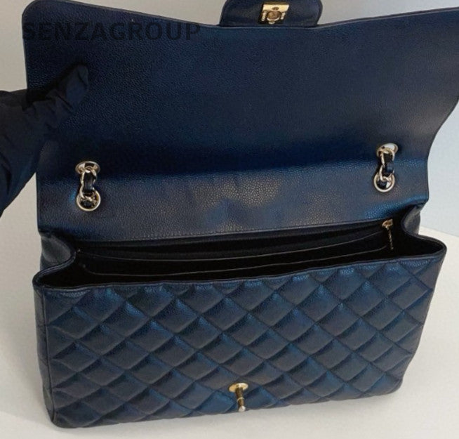 Chanel Classic Flap Maxi Chain Shoulder Bag Gold Black Women Designer