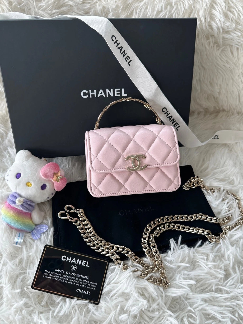 Chanel Pink Lambskin Enamel Handle Crossbody Handbag For Women