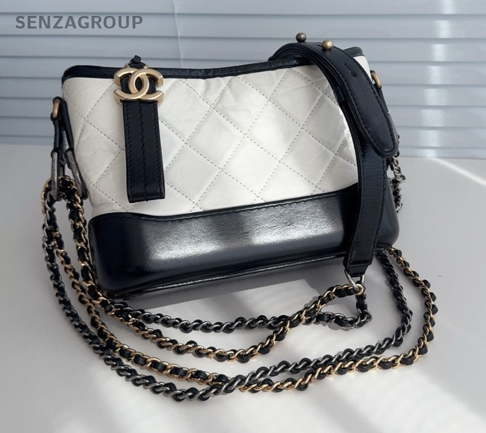 CHANEL Gabrielle PM Chain Strap Shoulder bag Women Black White