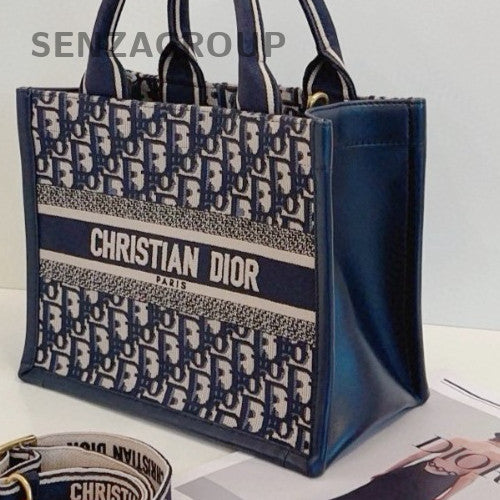 Christian Dior  Oblique Book Tote PM Top Handle Bag Crossbody Blue Used Women