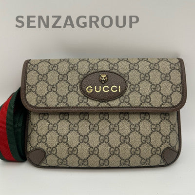 Gucci GG Supreme Messenger Crossbody Waist Bag Brown Gold Buckle Women