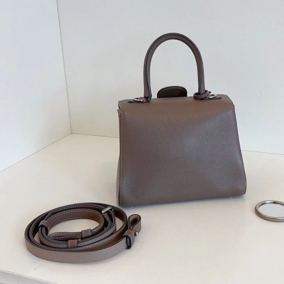 Delvaux Brilliant Mini Calfskin Top Handle Bag Crossbody Gray Silver Women
