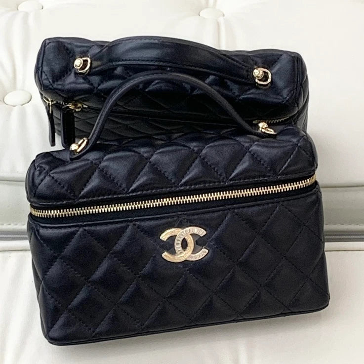 Chanel Lambskin Chain Top Handle Crossbody Bag Black Gold Hardware Women S
