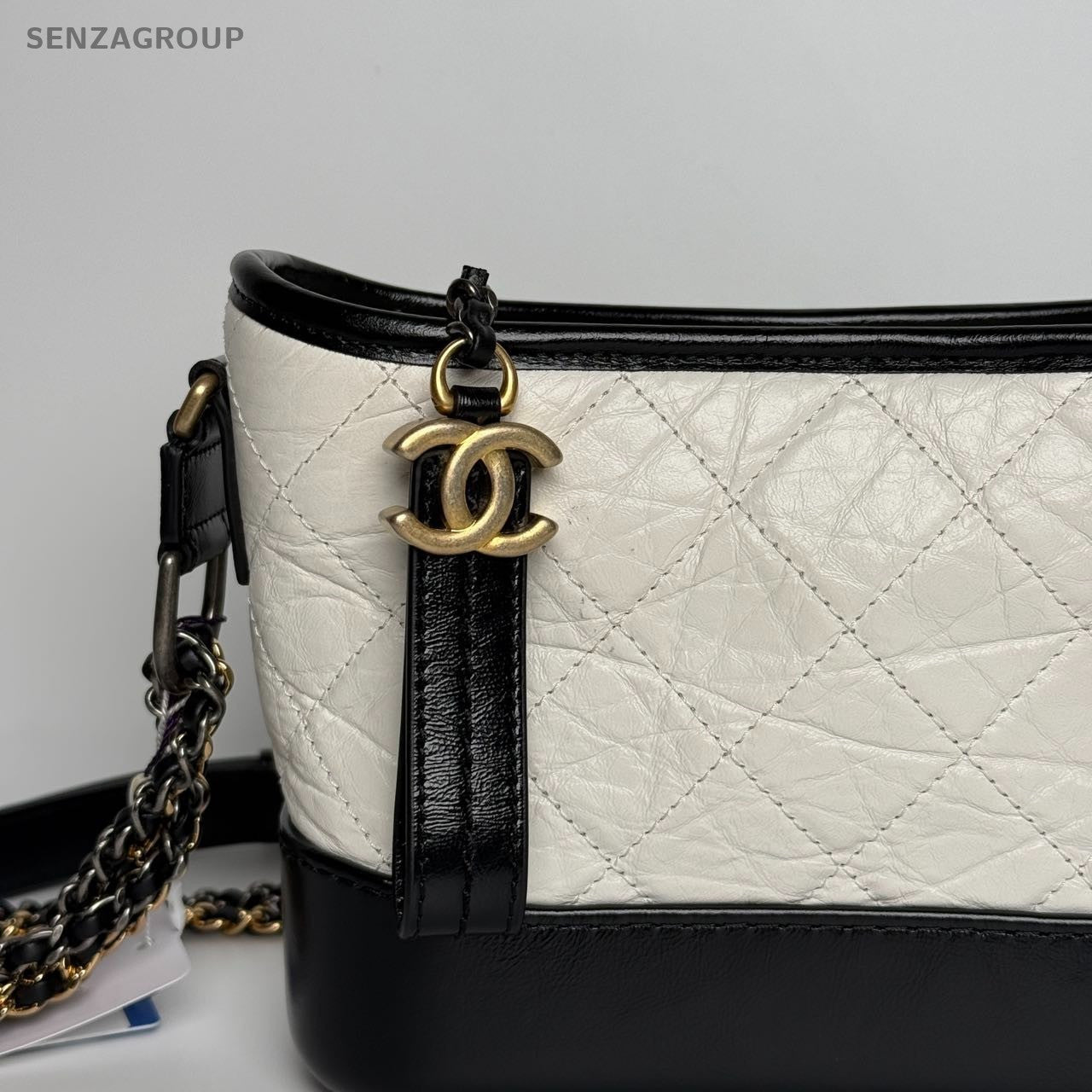 SJ0001 Chanel Gabrielle Small Hobo Bag in Black & White Quilted Leather