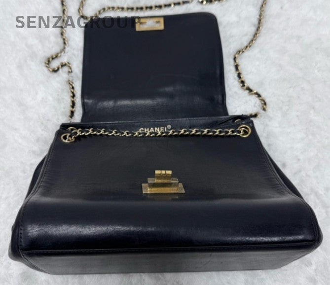 Chanel 2.55 Chain Shoulder Bag Black Gold Women Classic