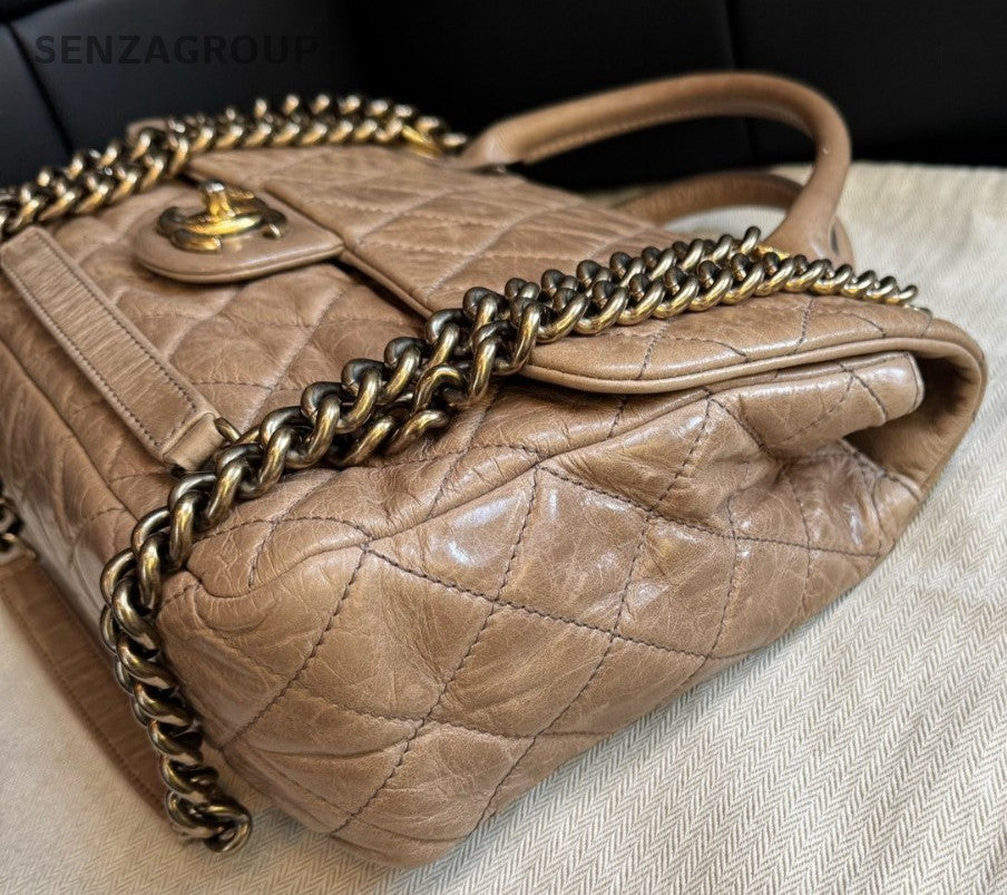 Chanel Diamond Chain Calfskin Shoulder Bag Top Handle Bag Pink Women Classic