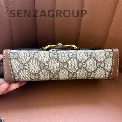 Gucci 1955 GG Supreme Brown Gold Buckle Women's Crossbody Phone Bag