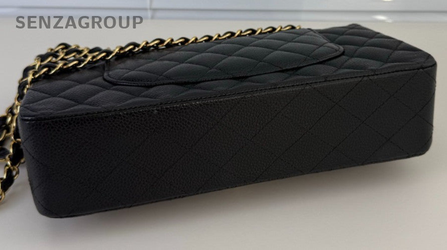 Chanel Classic Flap MM Chain Shoulder Bag Black Red Gold Used Women CC Logo