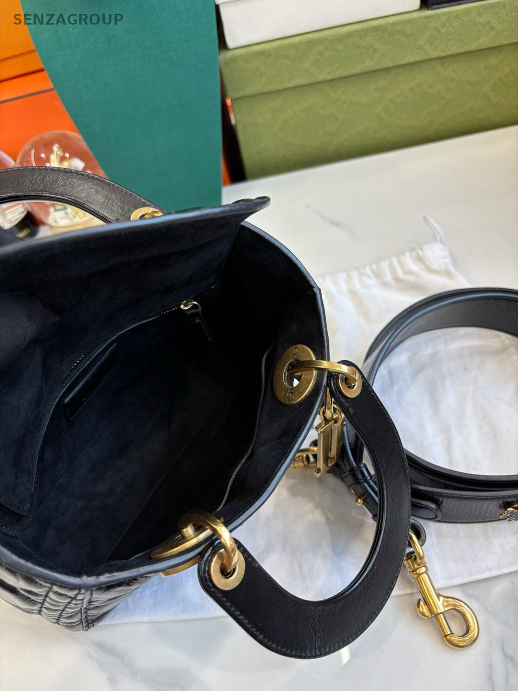 Christian Dior Lady Top Handle 2way Shoulder bag Women Black Gold