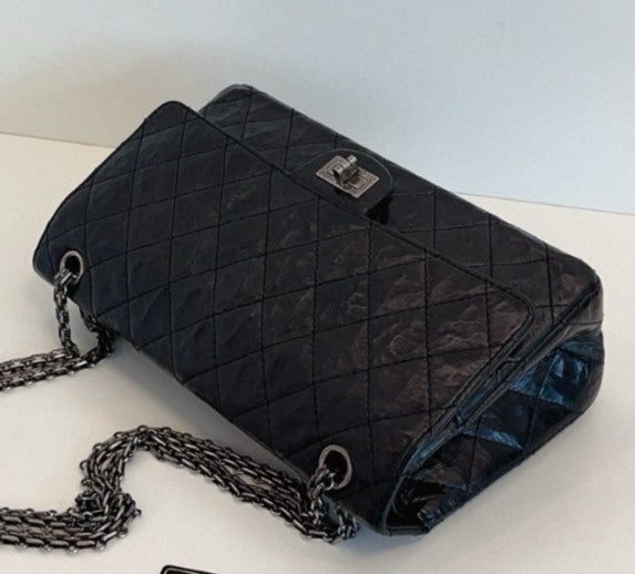Chanel 2.55 MM Chain Shoulder Bag Crossbody Black Silver Women Classic
