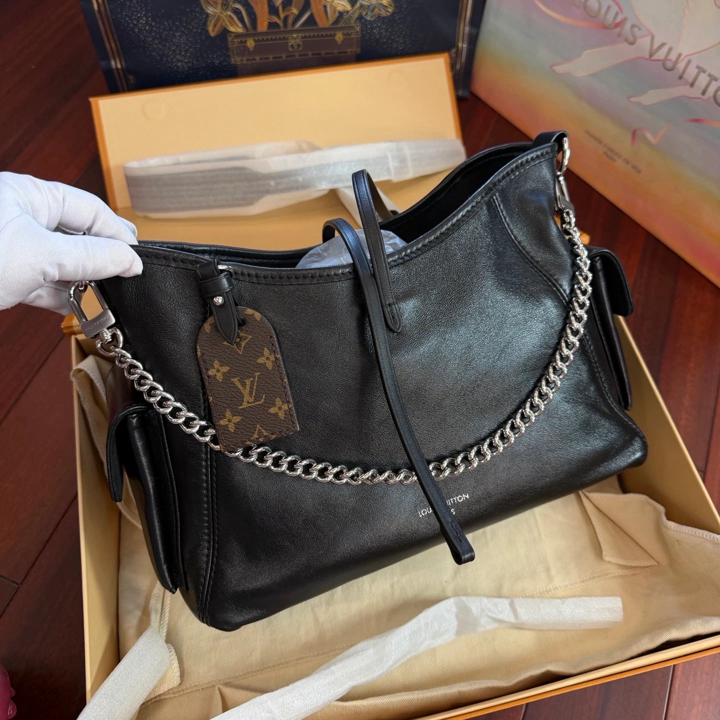 Louis Vuitton Carryall Cargo Vibe PM Shoulder Crossbody Black Silver Women