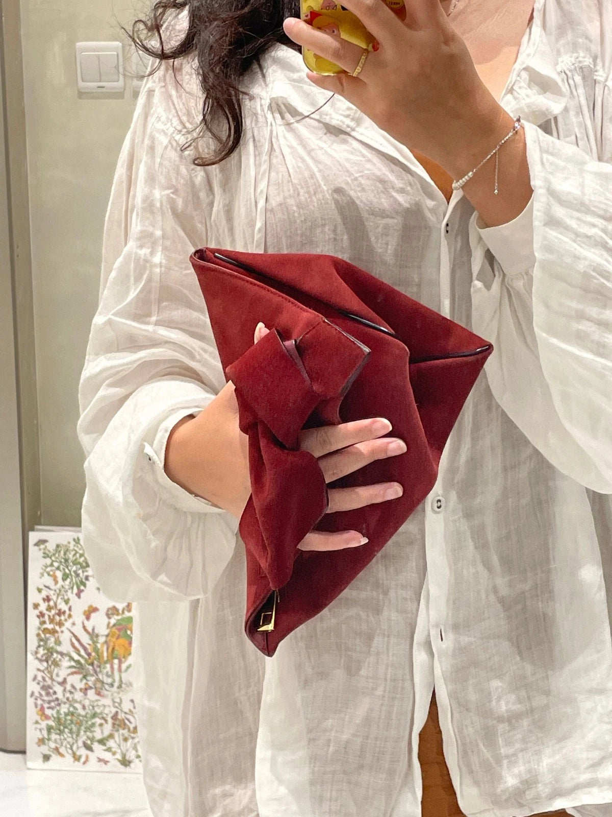 Loewe Leather Red Brown Bow Triangle Clutch For Women