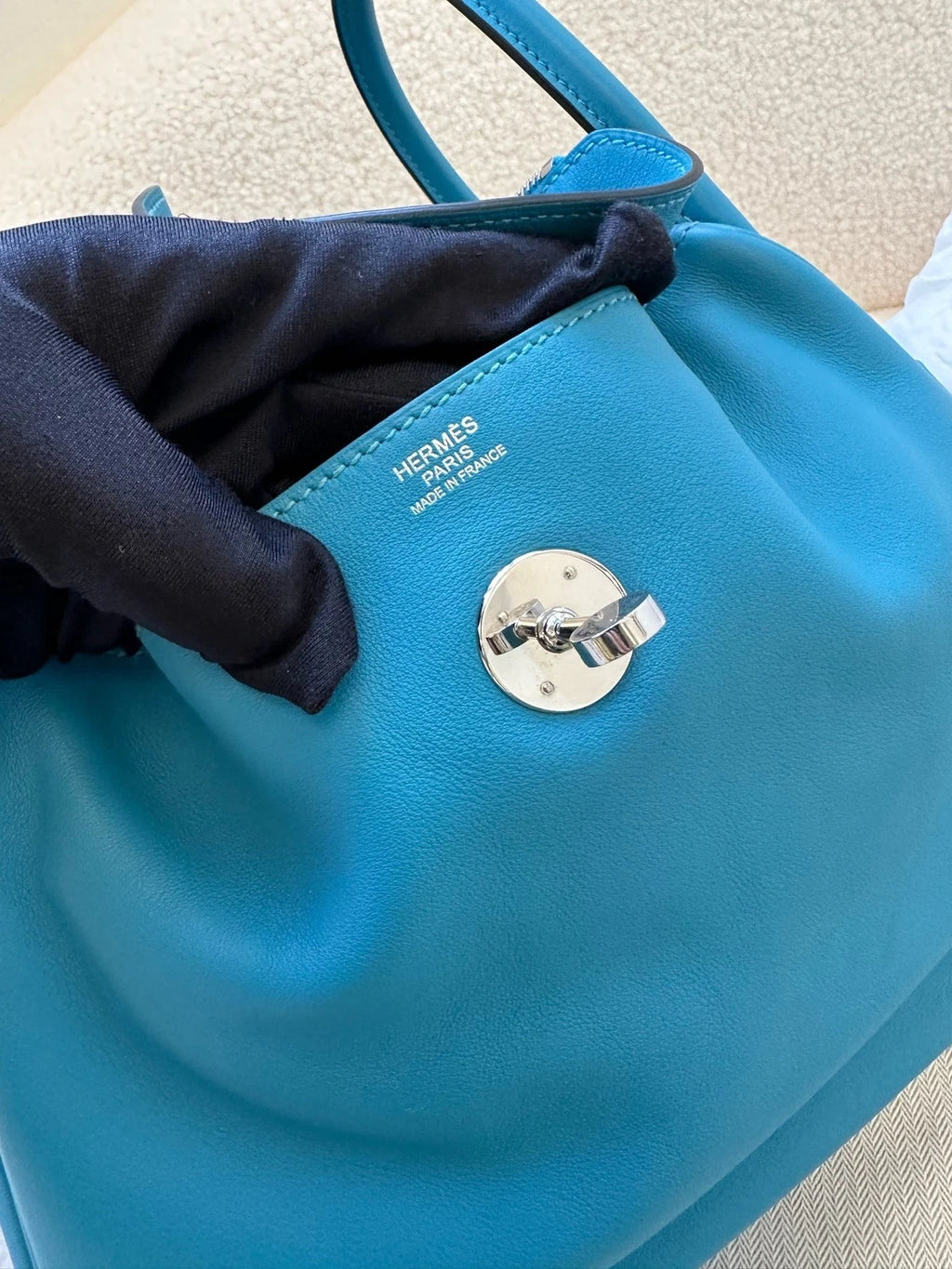 Hermes Lindy30 Blue Leather Silver Hardware Bag For Women
