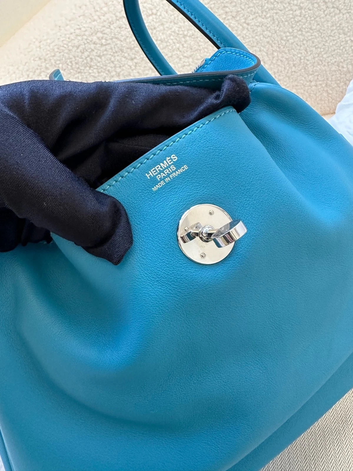 Hermes Lindy30 Blue Leather Silver Hardware Bag For Women