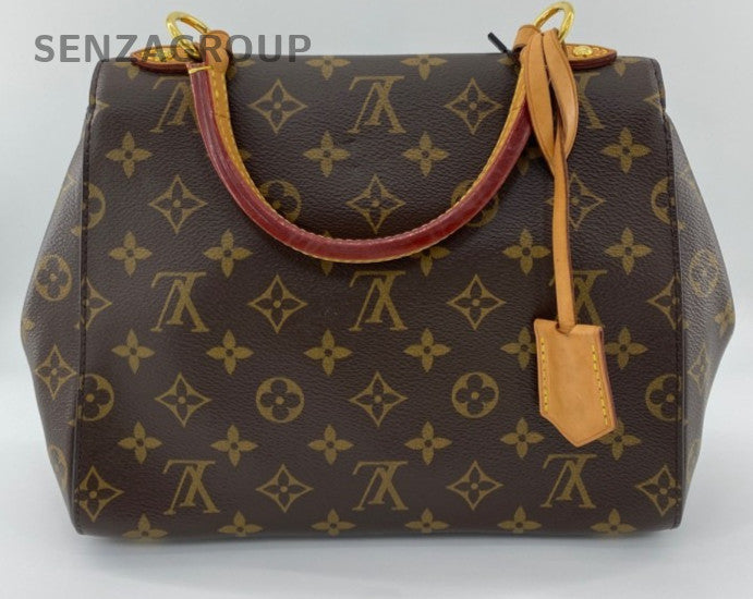 Louis Vuitton Cluny BB Monogram Top Handle Bag Crossbody Brown Blue Gold Women