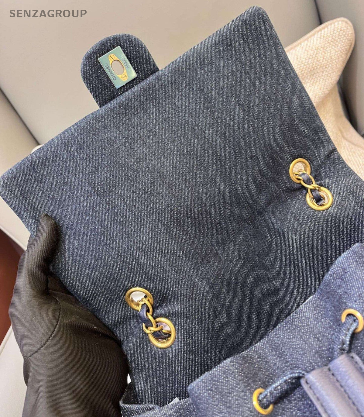 Chanel Denim Salzburg Backpack Blue Gold Women Classic Fashion Diamond