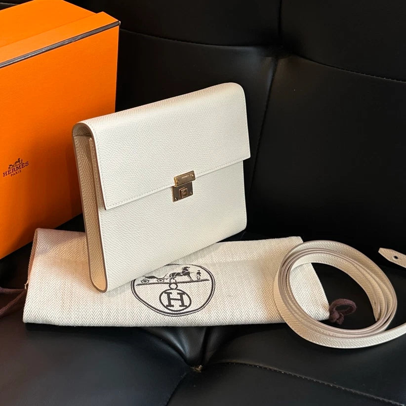 Hermes Clic16 Evercolor Leather Shoulder Crossbody White Gold Women Classic