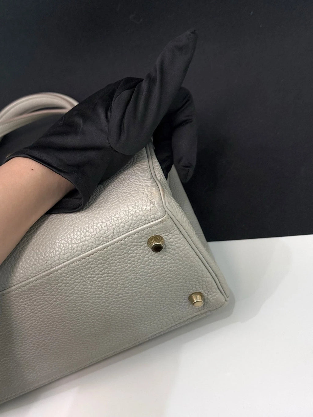 Hermes Kelly28 Top Handle Bag Crossbody Gray Gold Used Women Fashion Classic