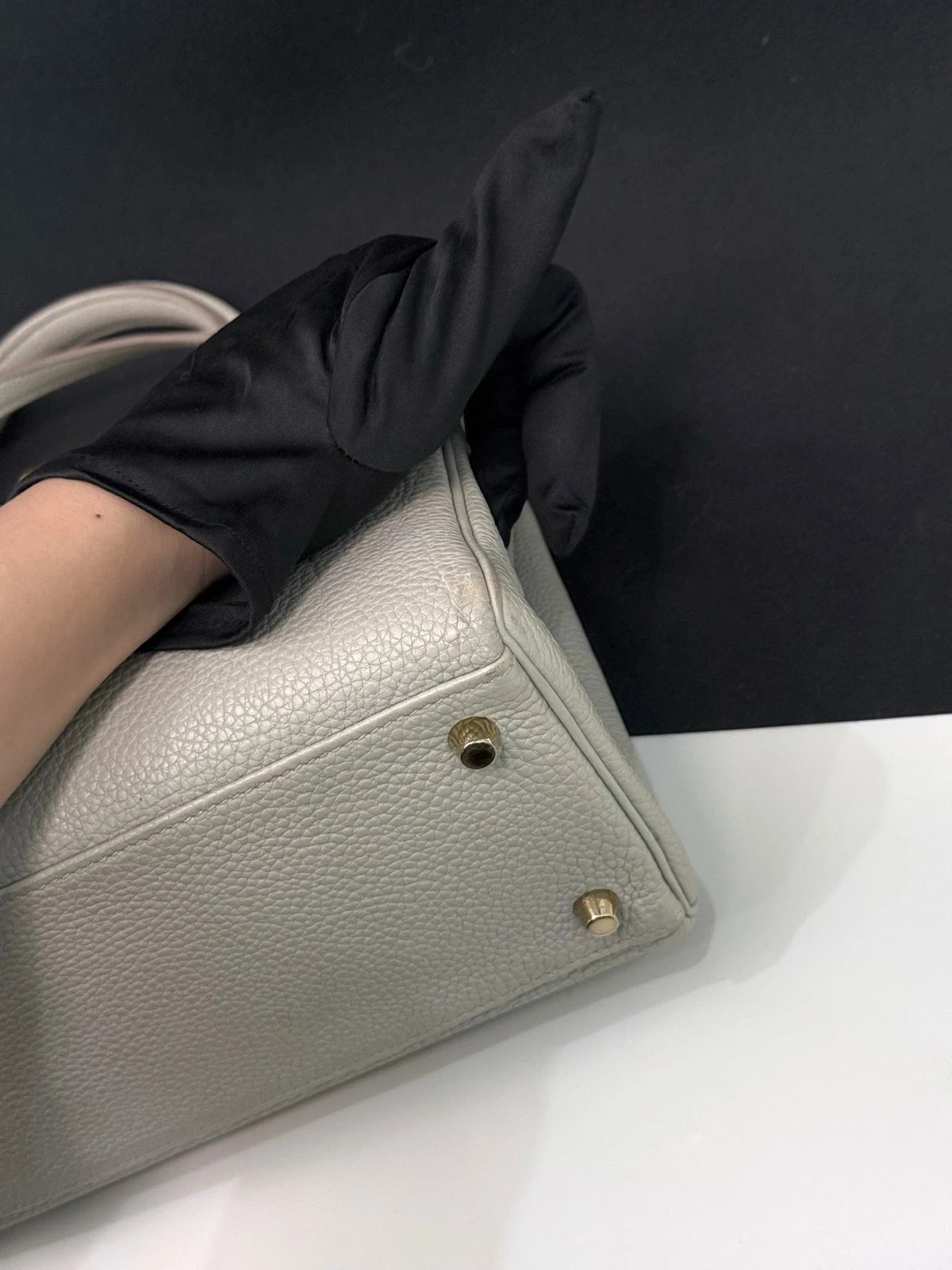 Hermes Kelly28 Top Handle Bag Crossbody Gray Gold Used Women Fashion Classic