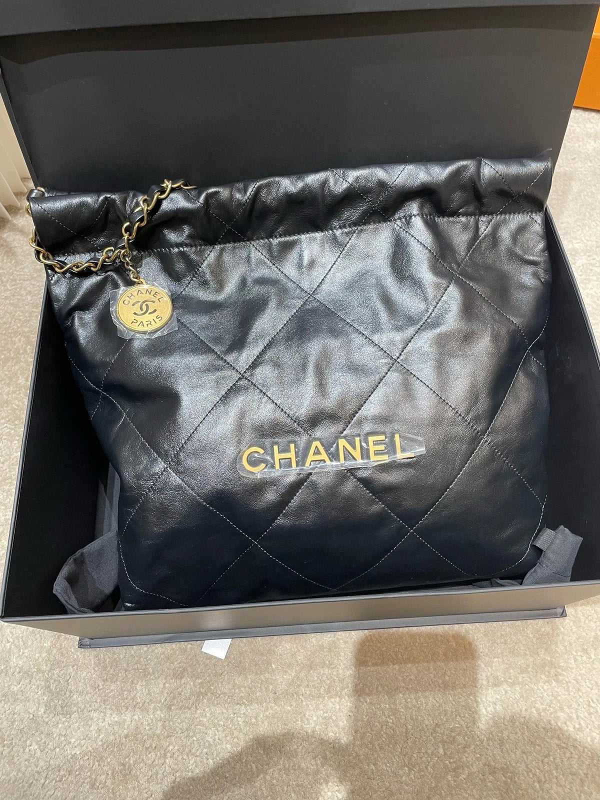 CHANEL 22BAG Black Gold Small Tote Bag For Women