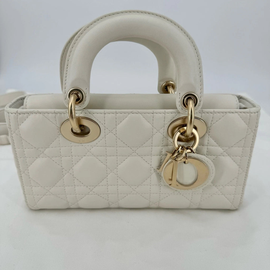 Dior White Gold D-Joy Top Handle Shoulder Bag For Women