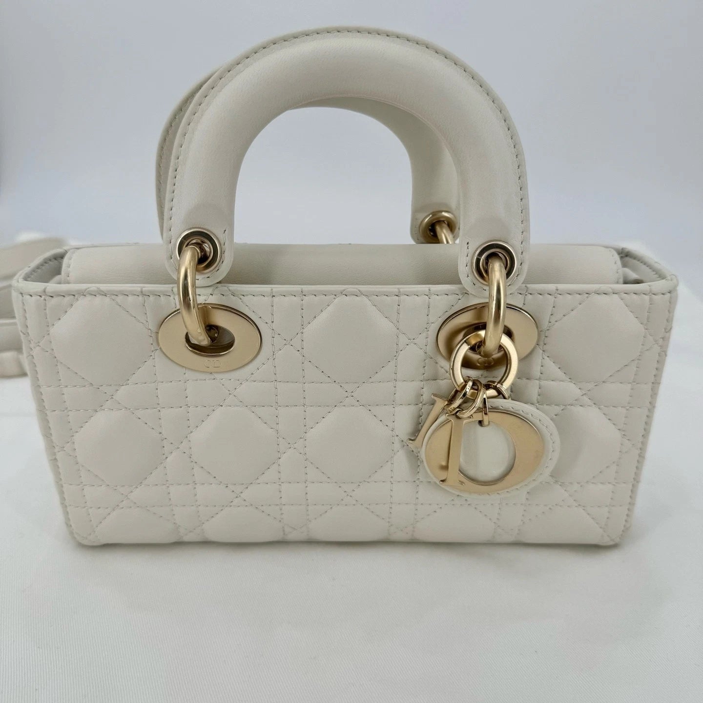 Dior White Gold D-Joy Top Handle Shoulder Bag For Women