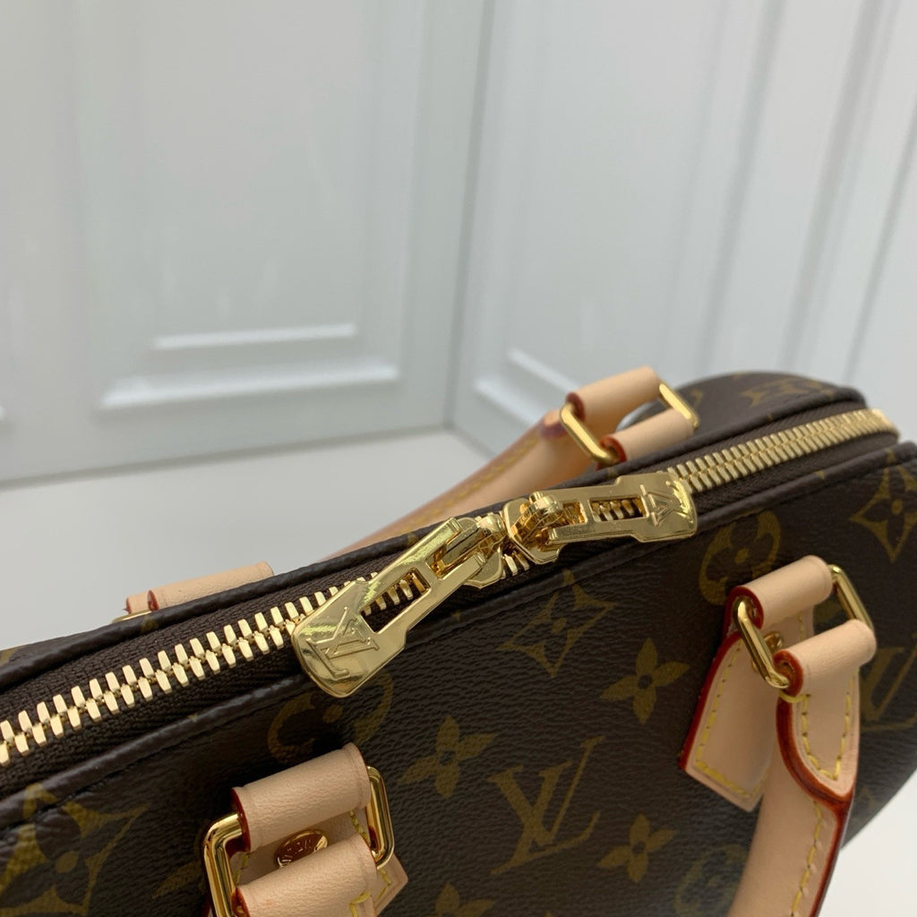 Louis Vuitton Speedy20 Monogram Top Handle Bag Crossbody Brown Gold Used Women