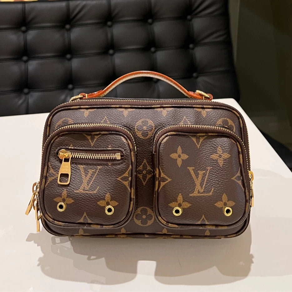 Auth Louis Vuitton Utility Monogram Brown Top Handle Crossbody Bag